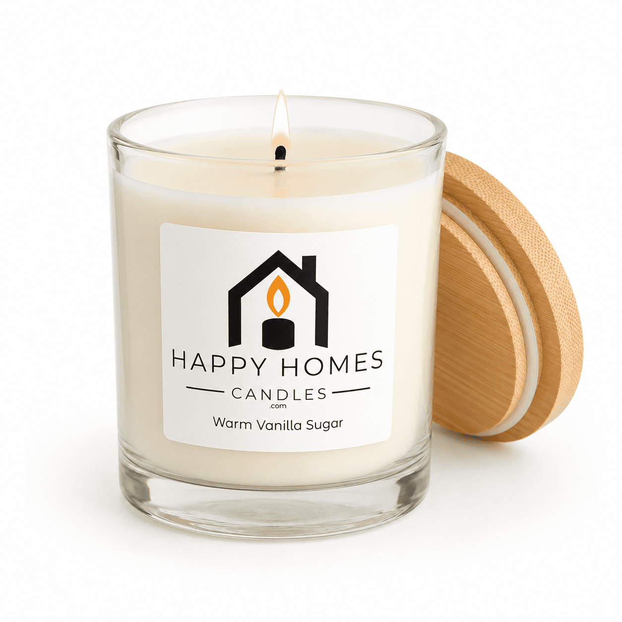 Happy Homes 10 oz candle jar with natural wood lid